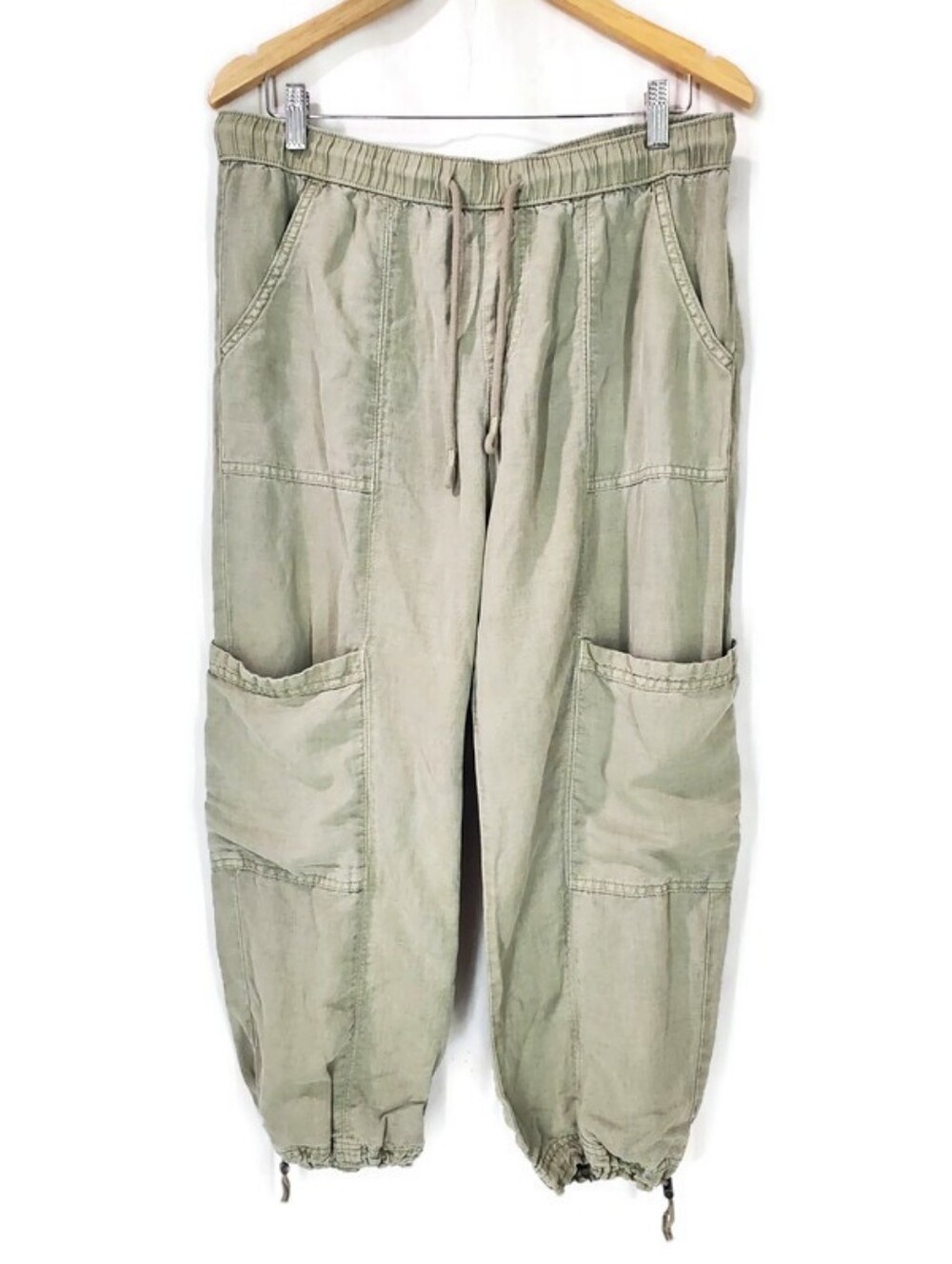 Nicole Miller Eucalyptus Green Linen Blend Cargo Joggers Size L